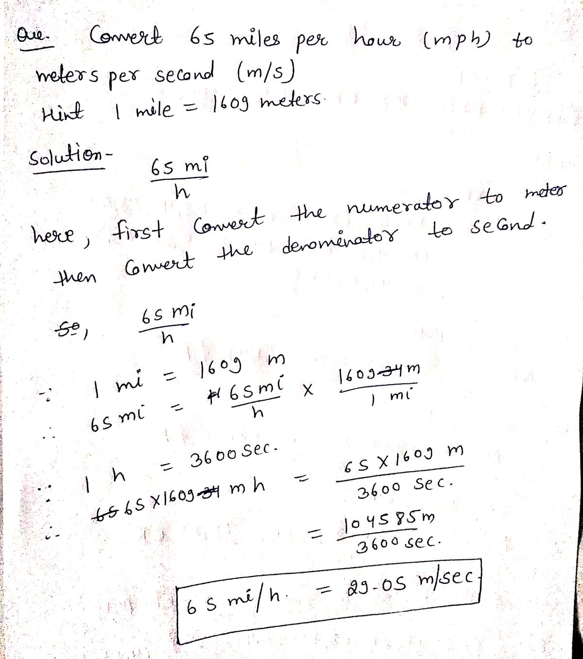 Miles per hour meters per clearance second